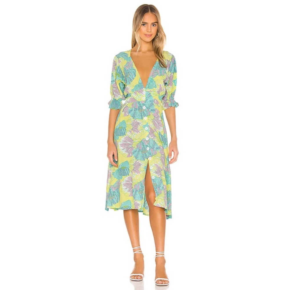 Faithfull the Brand Green Floral Midi Dress